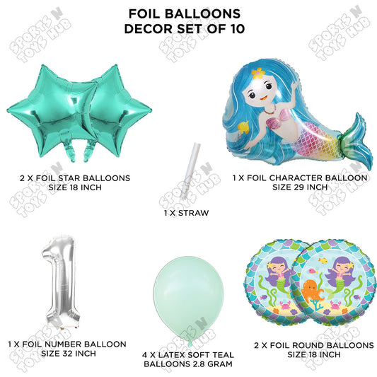 Mer-maid Foil Balloon Pack Of 10 Set With 32 Inch Foil Number Balloons