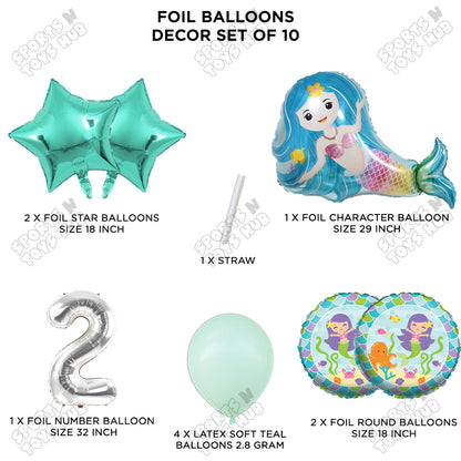 Mer-maid Foil Balloon Pack Of 10 Set With 32 Inch Foil Number Balloons