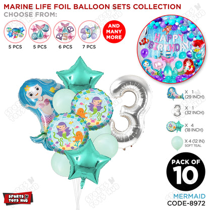 Mer-maid Foil Balloon Pack Of 10 Set With 32 Inch Foil Number Balloons