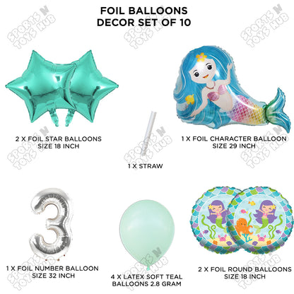 Mer-maid Foil Balloon Pack Of 10 Set With 32 Inch Foil Number Balloons