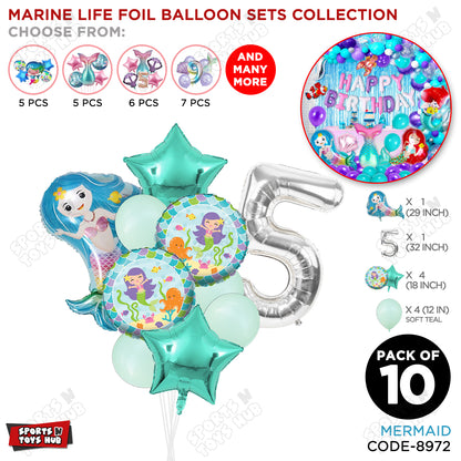 Mer-maid Foil Balloon Pack Of 10 Set With 32 Inch Foil Number Balloons
