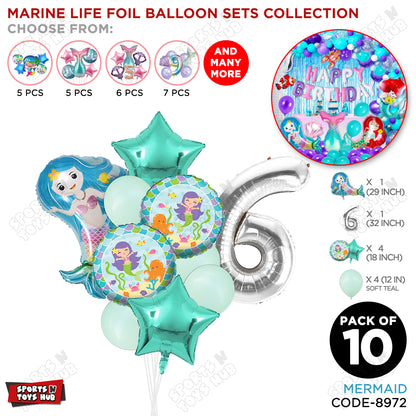 Mer-maid Foil Balloon Pack Of 10 Set With 32 Inch Foil Number Balloons