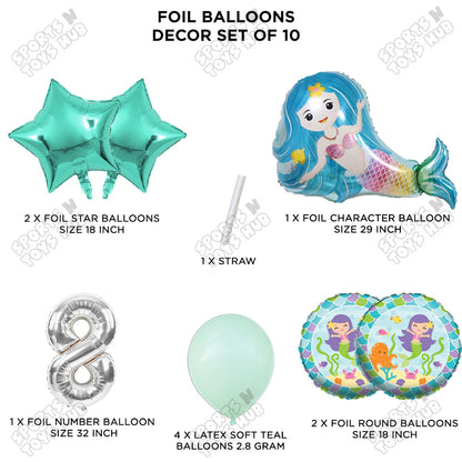 Mer-maid Foil Balloon Pack Of 10 Set With 32 Inch Foil Number Balloons