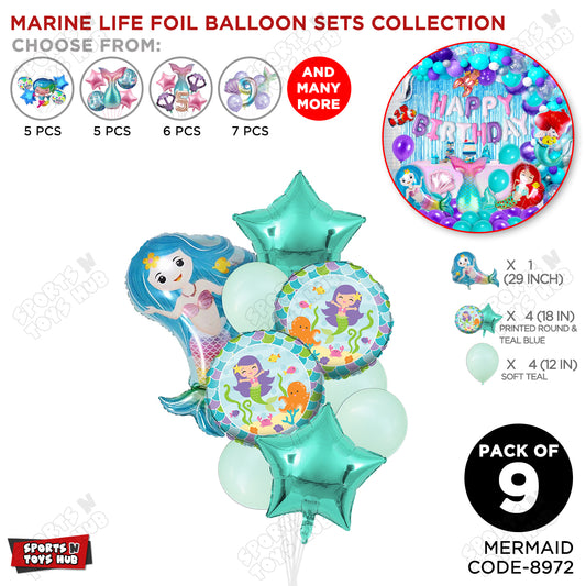 Mer-maid Foil Balloon Pack Of 9 Set