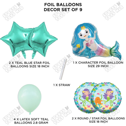 Mer-maid Foil Balloon Pack Of 9 Set