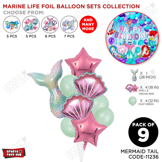 Mermaid Tail Foil Balloon Decoration Set Pack of 9 – Premium Under the Sea Birthday Party Balloons for Girls, Baby Shower, Photo Booth & Event Decor