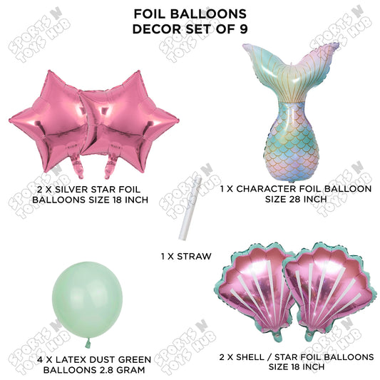 Mermaid Tail Foil Balloon Decoration Set Pack of 9 – Premium Under the Sea Birthday Party Balloons for Girls, Baby Shower, Photo Booth & Event Decor