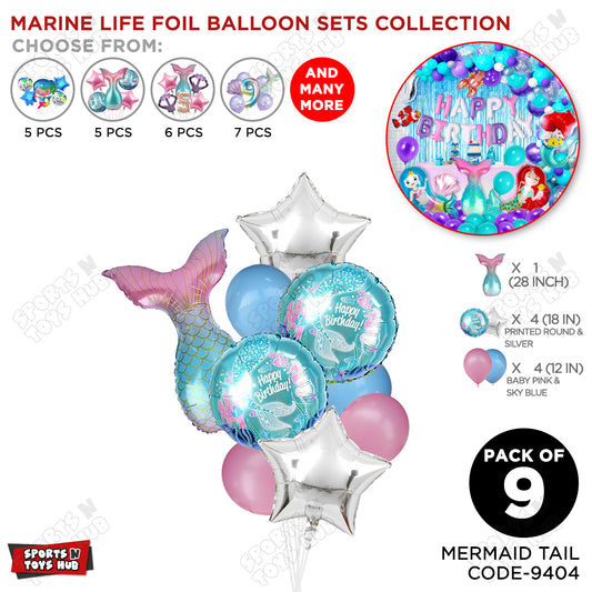 Mer-maid Tail Foil Balloon Pack Of 9 Set
