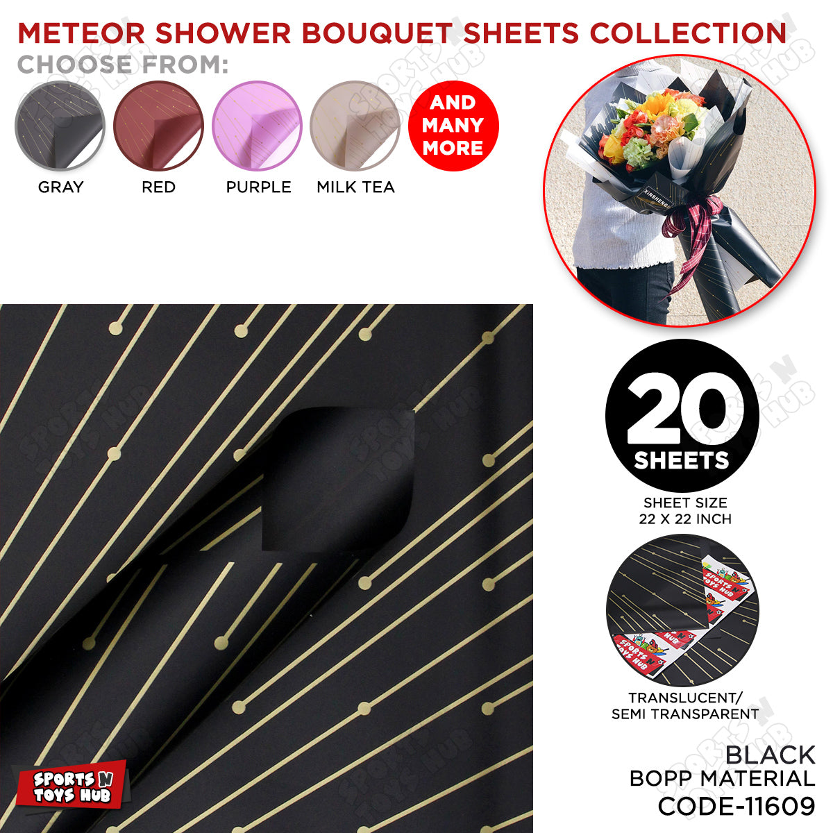 New Meteor Shower Linear Orbicular Pattern Translucent Floral Wrapping Sheets