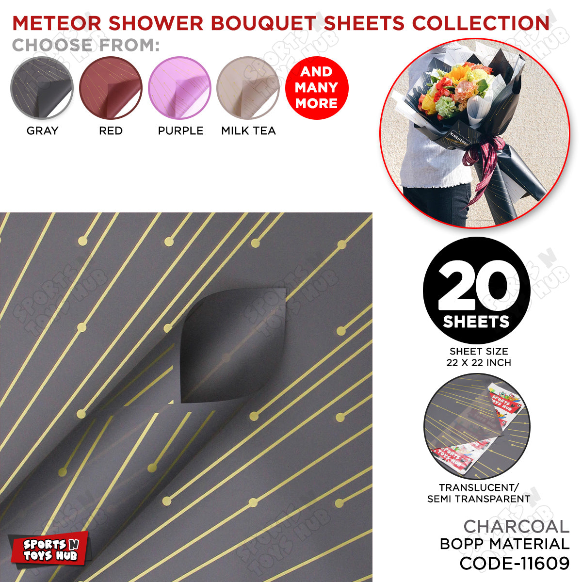 New Meteor Shower Linear Orbicular Pattern Translucent Floral Wrapping Sheets