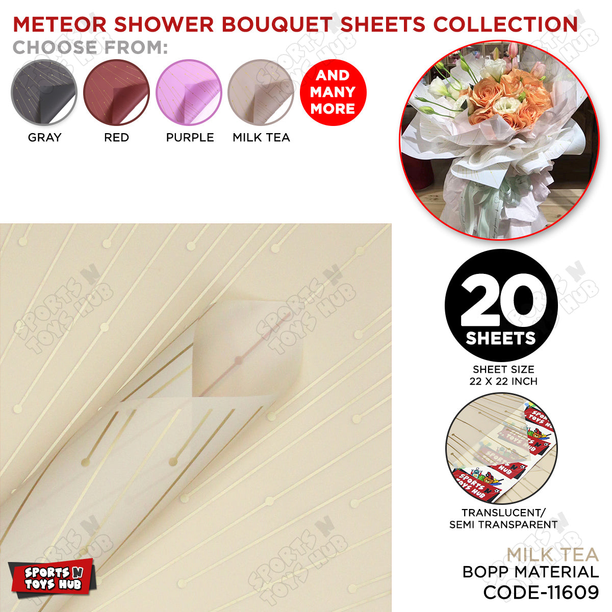 New Meteor Shower Linear Orbicular Pattern Translucent Floral Wrapping Sheets