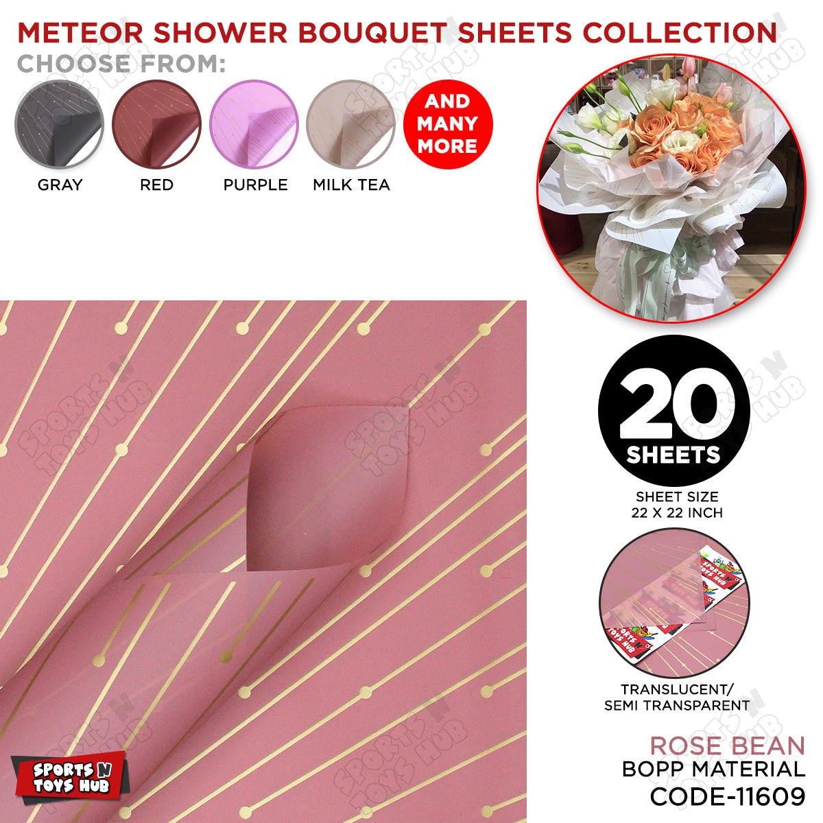 New Meteor Shower Linear Orbicular Pattern Translucent Floral Wrapping Sheets