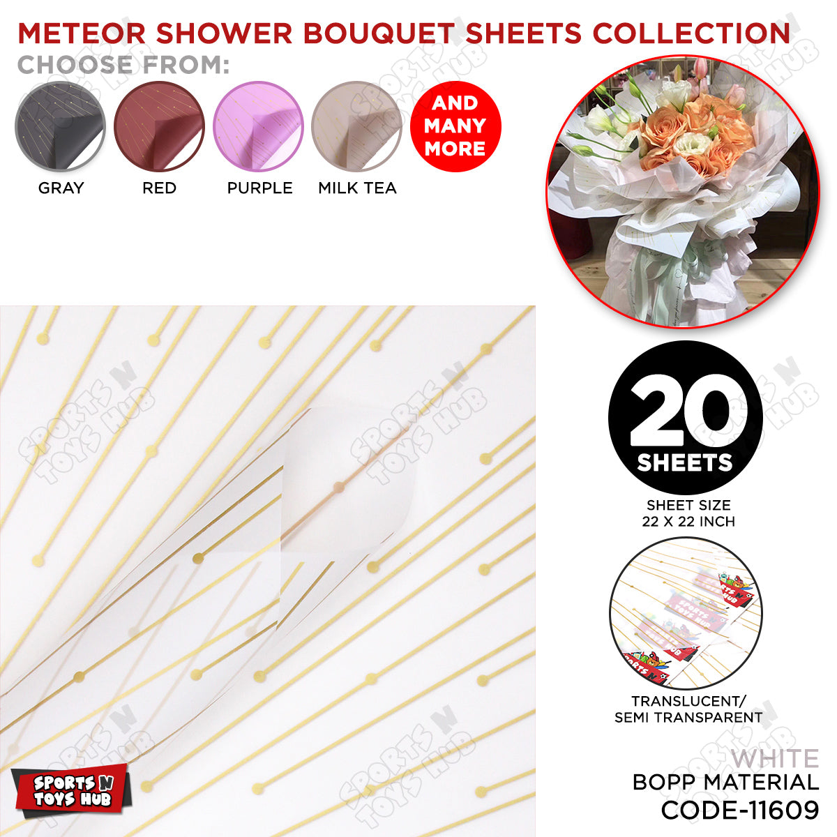 New Meteor Shower Linear Orbicular Pattern Translucent Floral Wrapping Sheets