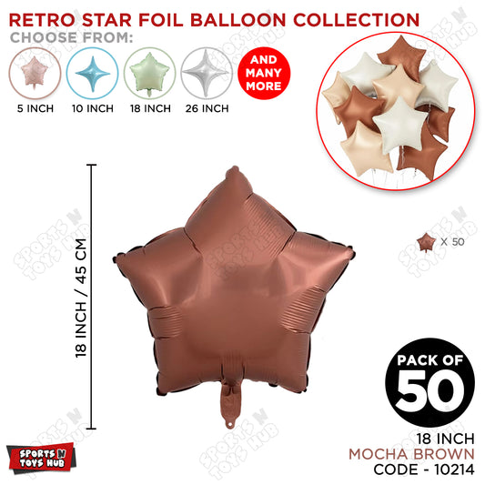 18 Inch - Retro Mocha Brown Star Foil Balloon
