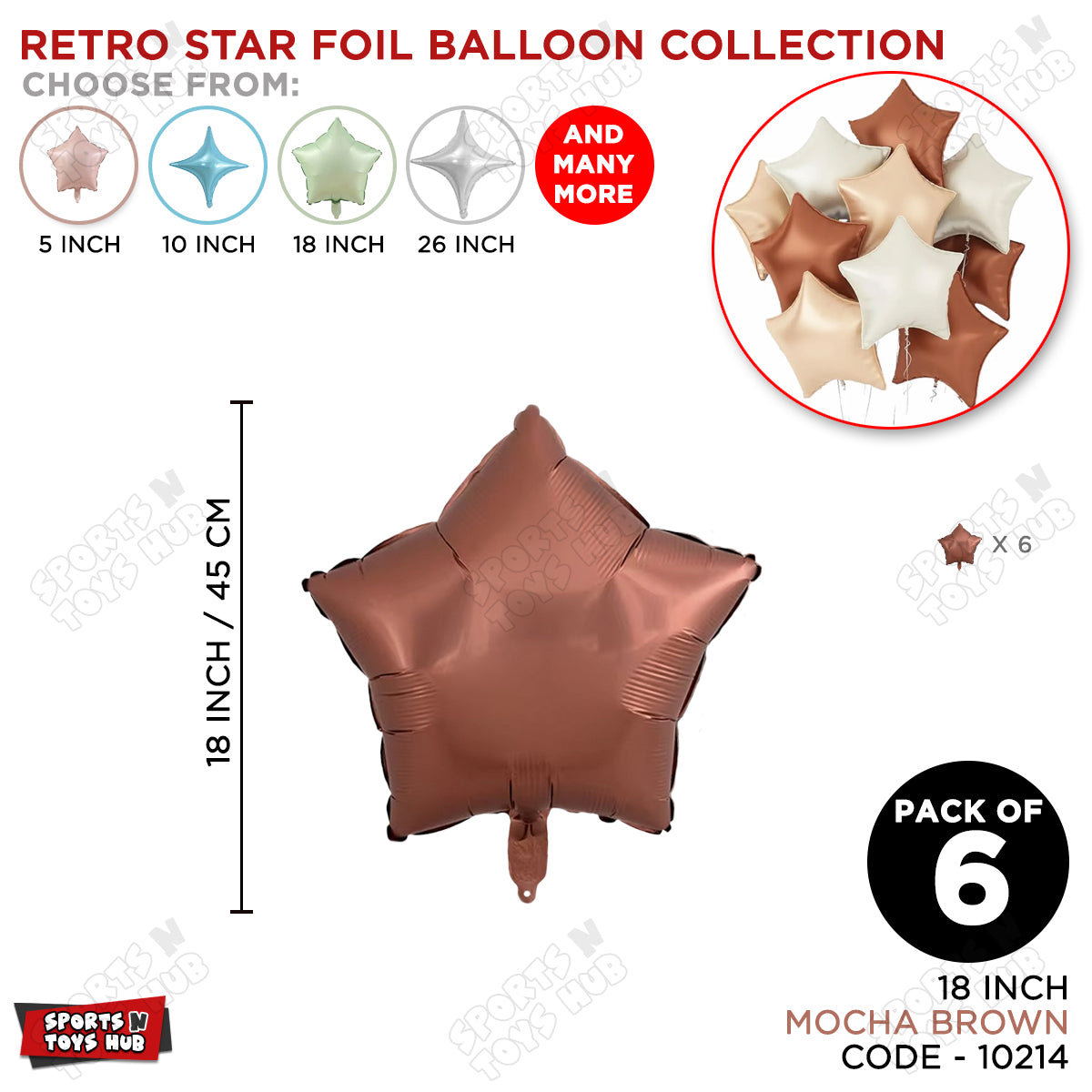 18 Inch - Retro Mocha Brown Star Foil Balloon