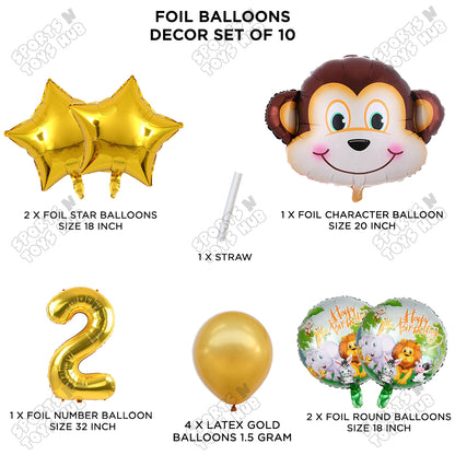 Jungle Safari Monkey Face Pack Of 10 Foil Balloon Set