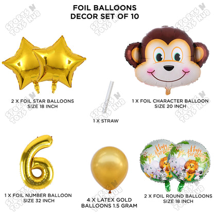 Jungle Safari Monkey Face Pack Of 10 Foil Balloon Set