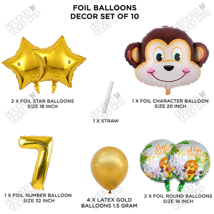 Jungle Safari Monkey Face Pack Of 10 Foil Balloon Set