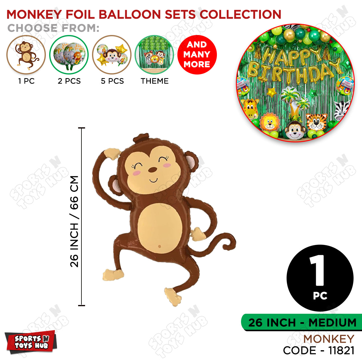 Jungle Safari Cute Monkey Shape Foil Balloon