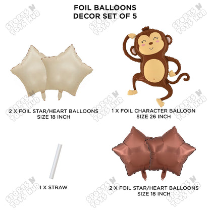 Jungle Safari Cute Monkey Pack Of 5 Foil Balloon Set