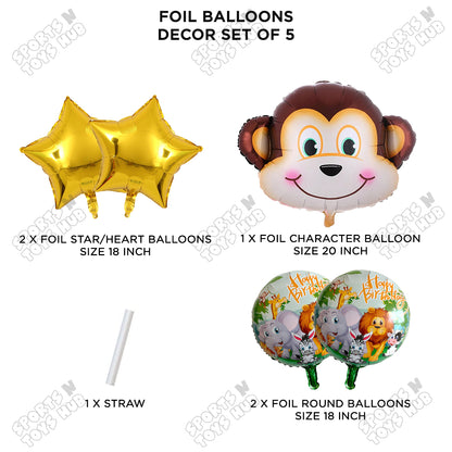 Jungle Safari Monkey Face Pack Of 5 Foil Balloon Set