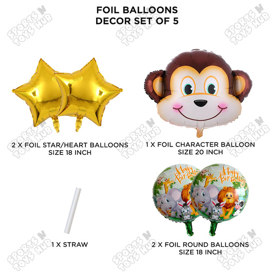 Jungle Safari Monkey Face Pack Of 5 Foil Balloon Set