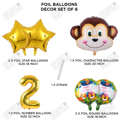 Jungle Safari Monkey Face Pack Of 6 Foil Balloon Set