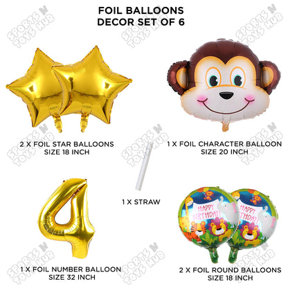 Jungle Safari Monkey Face Pack Of 6 Foil Balloon Set