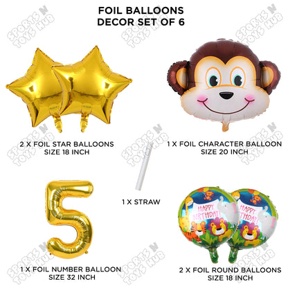 Jungle Safari Monkey Face Pack Of 6 Foil Balloon Set