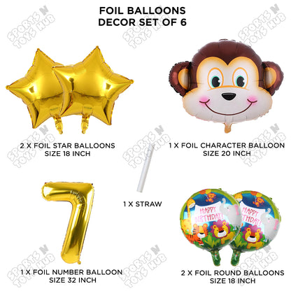 Jungle Safari Monkey Face Pack Of 6 Foil Balloon Set