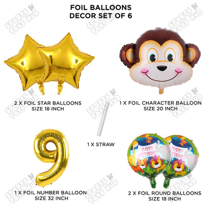 Jungle Safari Monkey Face Pack Of 6 Foil Balloon Set