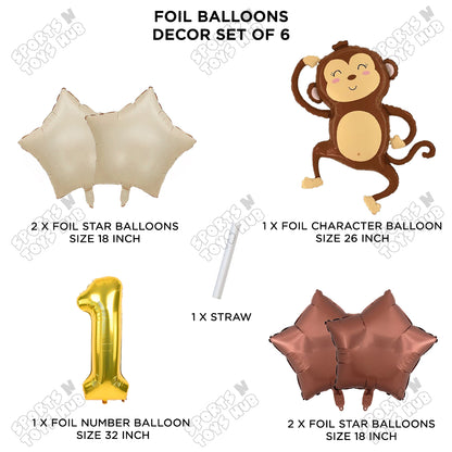 Jungle Safari Monkey Pack Of 6 Foil Balloon Set