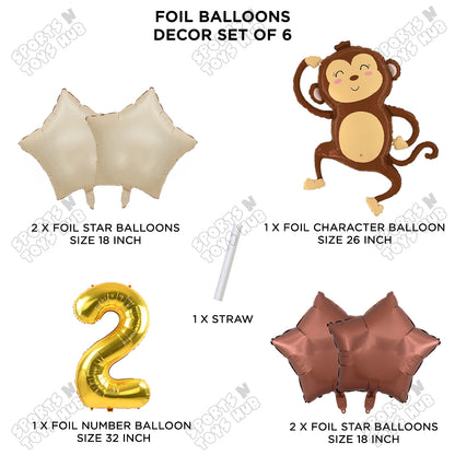 Jungle Safari Monkey Pack Of 6 Foil Balloon Set
