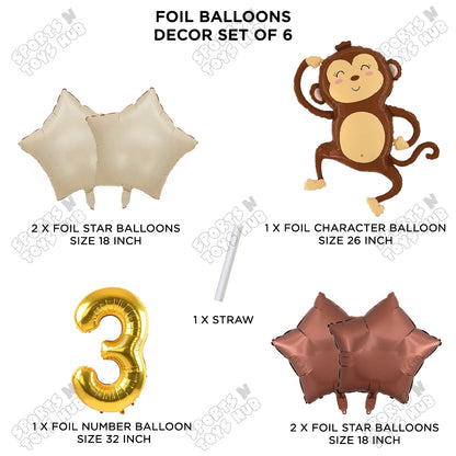 Jungle Safari Monkey Pack Of 6 Foil Balloon Set