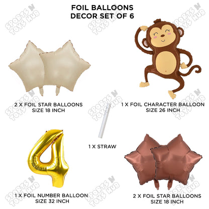 Jungle Safari Monkey Pack Of 6 Foil Balloon Set
