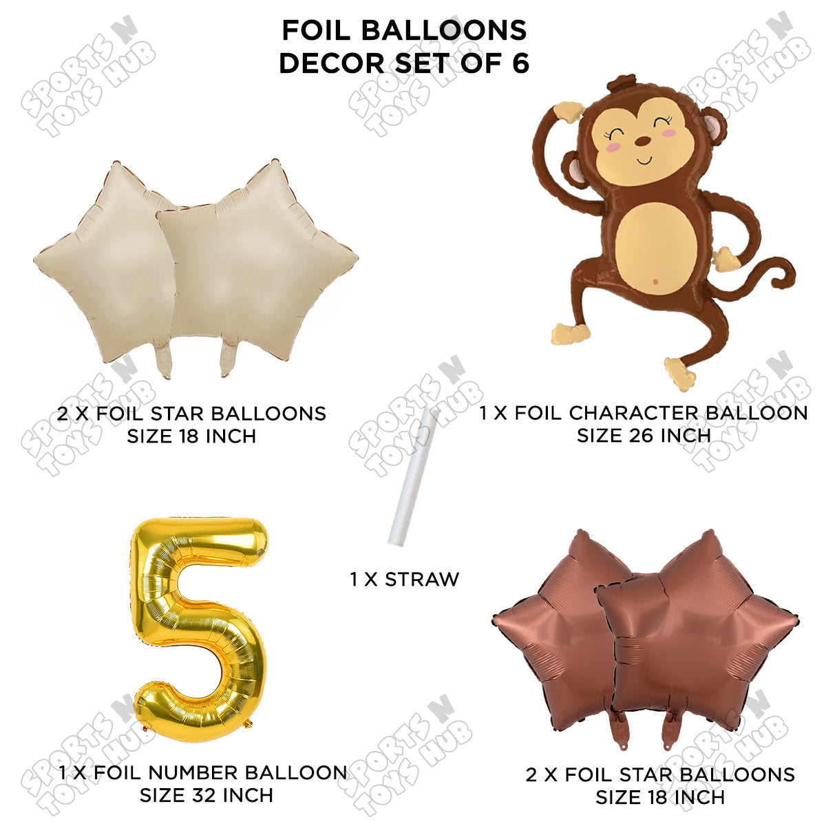Jungle Safari Monkey Pack Of 6 Foil Balloon Set