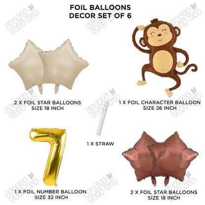 Jungle Safari Monkey Pack Of 6 Foil Balloon Set