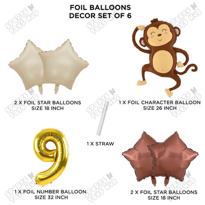 Jungle Safari Monkey Pack Of 6 Foil Balloon Set