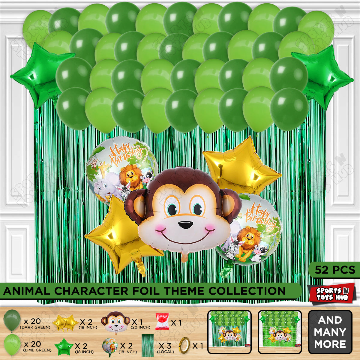Jungle Safari Monkey Face Foil Balloon Set Theme