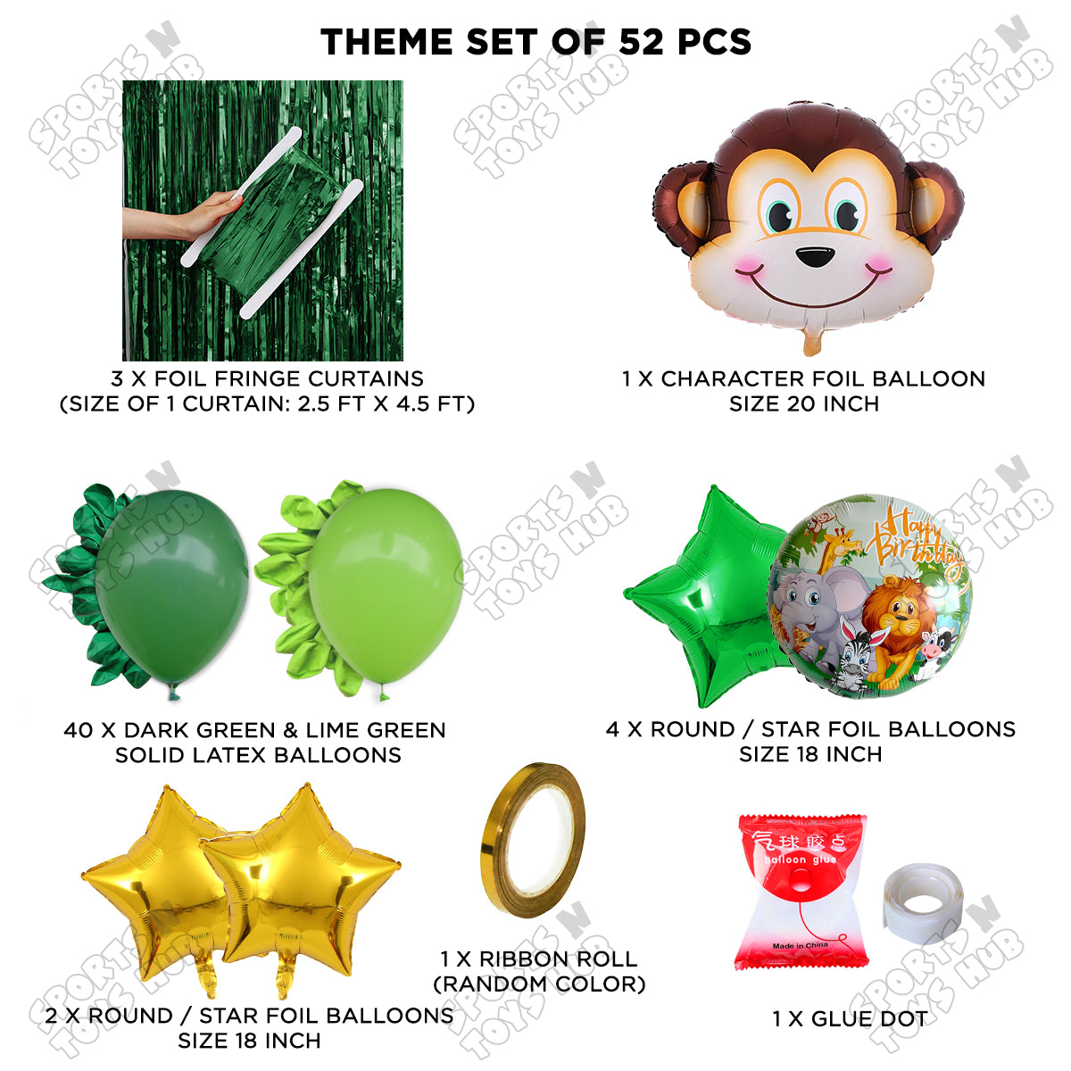 Jungle Safari Monkey Face Foil Balloon Set Theme