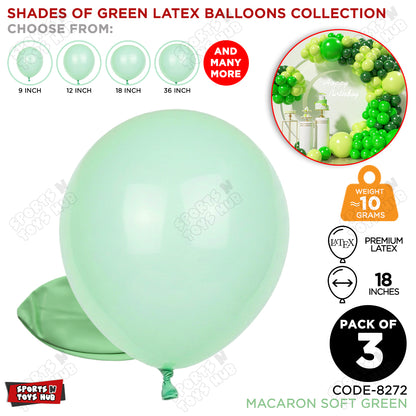 Soft Green Latex Macaron Balloons Available In 9, 12, 18 & 36 Inch Sizes