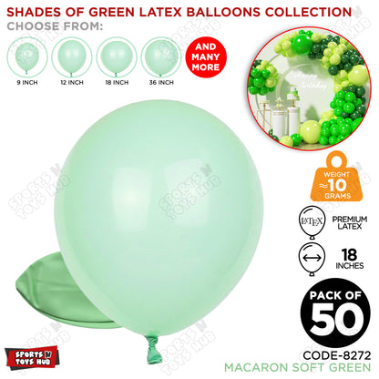 Soft Green Latex Macaron Balloons Available In 9, 12, 18 & 36 Inch Sizes