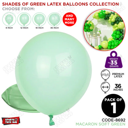 Soft Green Latex Macaron Balloons Available In 9, 12, 18 & 36 Inch Sizes