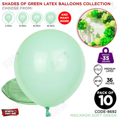 Soft Green Latex Macaron Balloons Available In 9, 12, 18 & 36 Inch Sizes