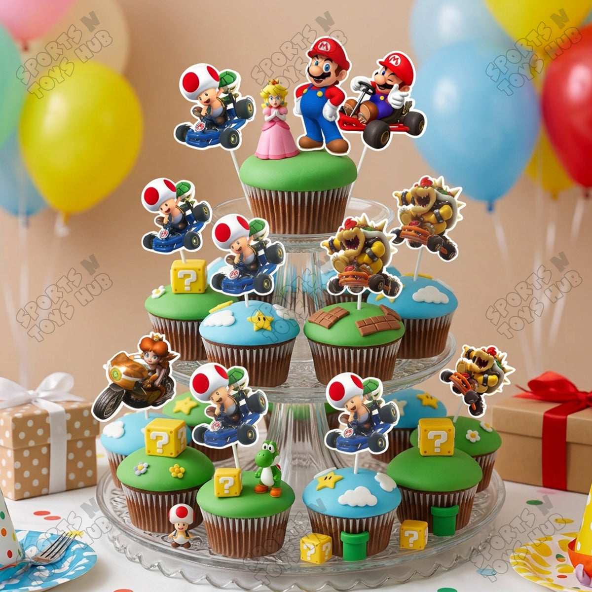 Super Mario Cartoon Game Characters Cup Cake Topper - 12 Pcs