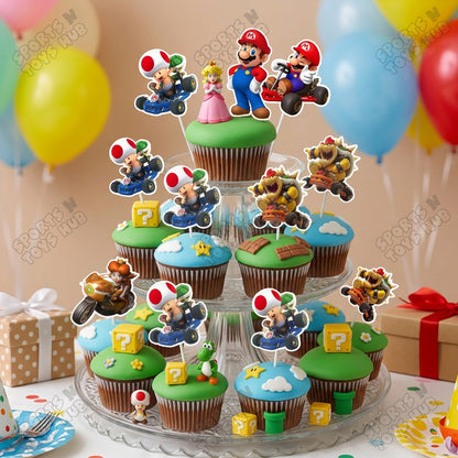 Super Mario Cartoon Game Characters Cup Cake Topper - 12 Pcs