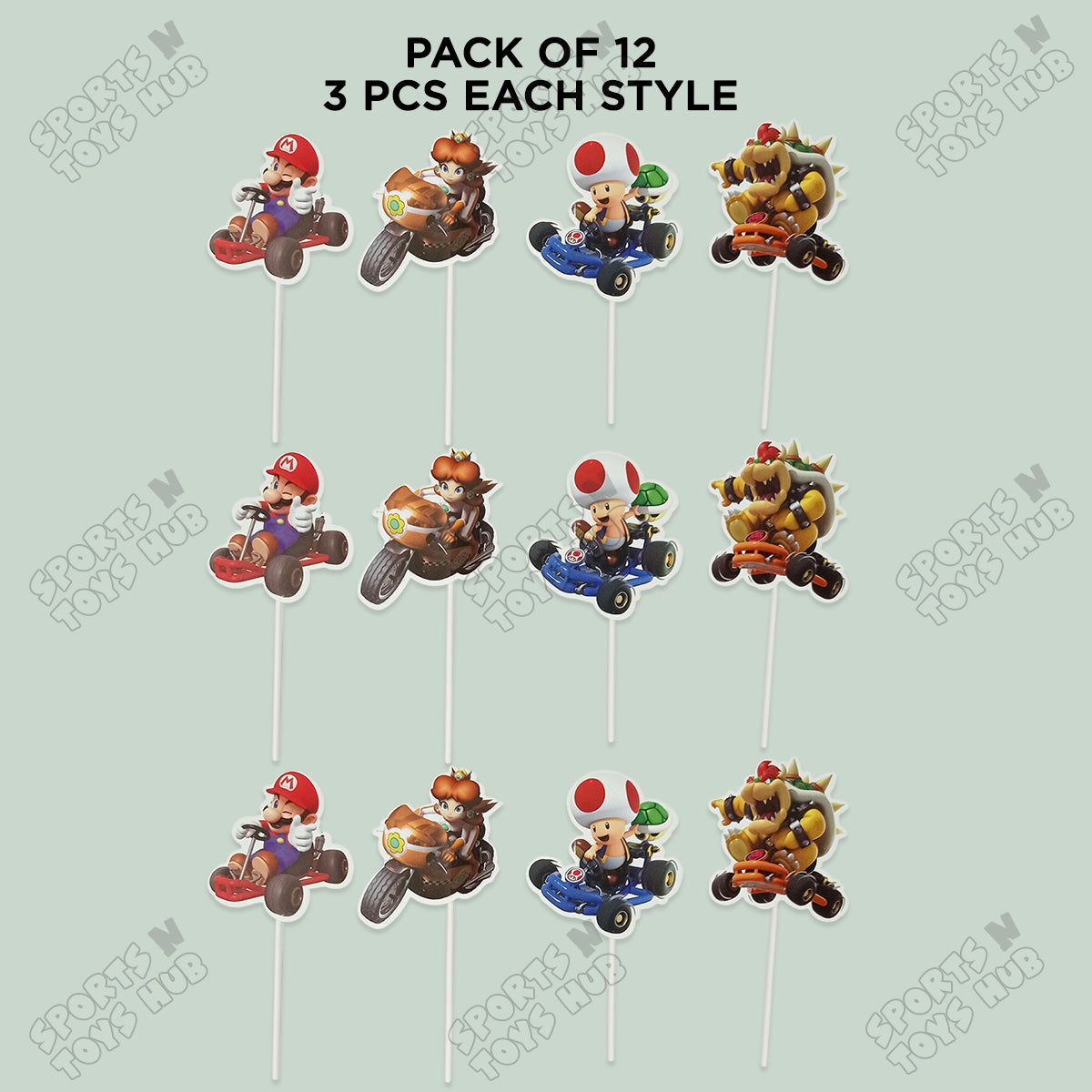 Super Mario Cartoon Game Characters Cup Cake Topper - 12 Pcs