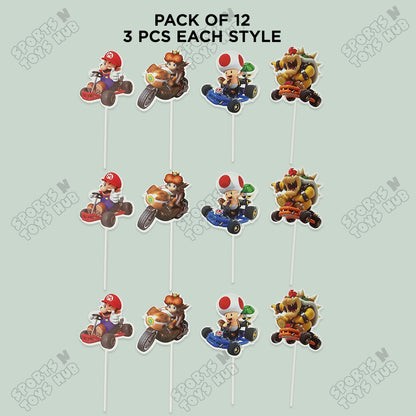 Super Mario Cartoon Game Characters Cup Cake Topper - 12 Pcs