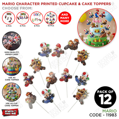 Super Mario Cartoon Game Characters Cup Cake Topper - 12 Pcs