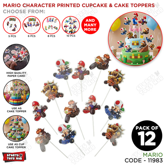 Super Mario Cartoon Game Characters Cup Cake Topper - 12 Pcs